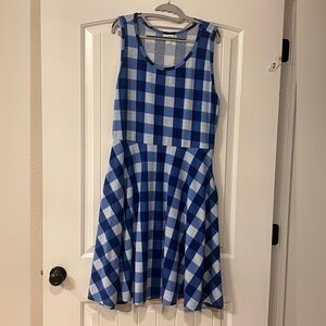 LulaRoe - Nicki Fit and Flare -Royal Blue White Gingham Plaid- size XL- pockets!